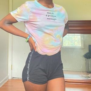 “this is a positive message” pastel tie-dye crop top
